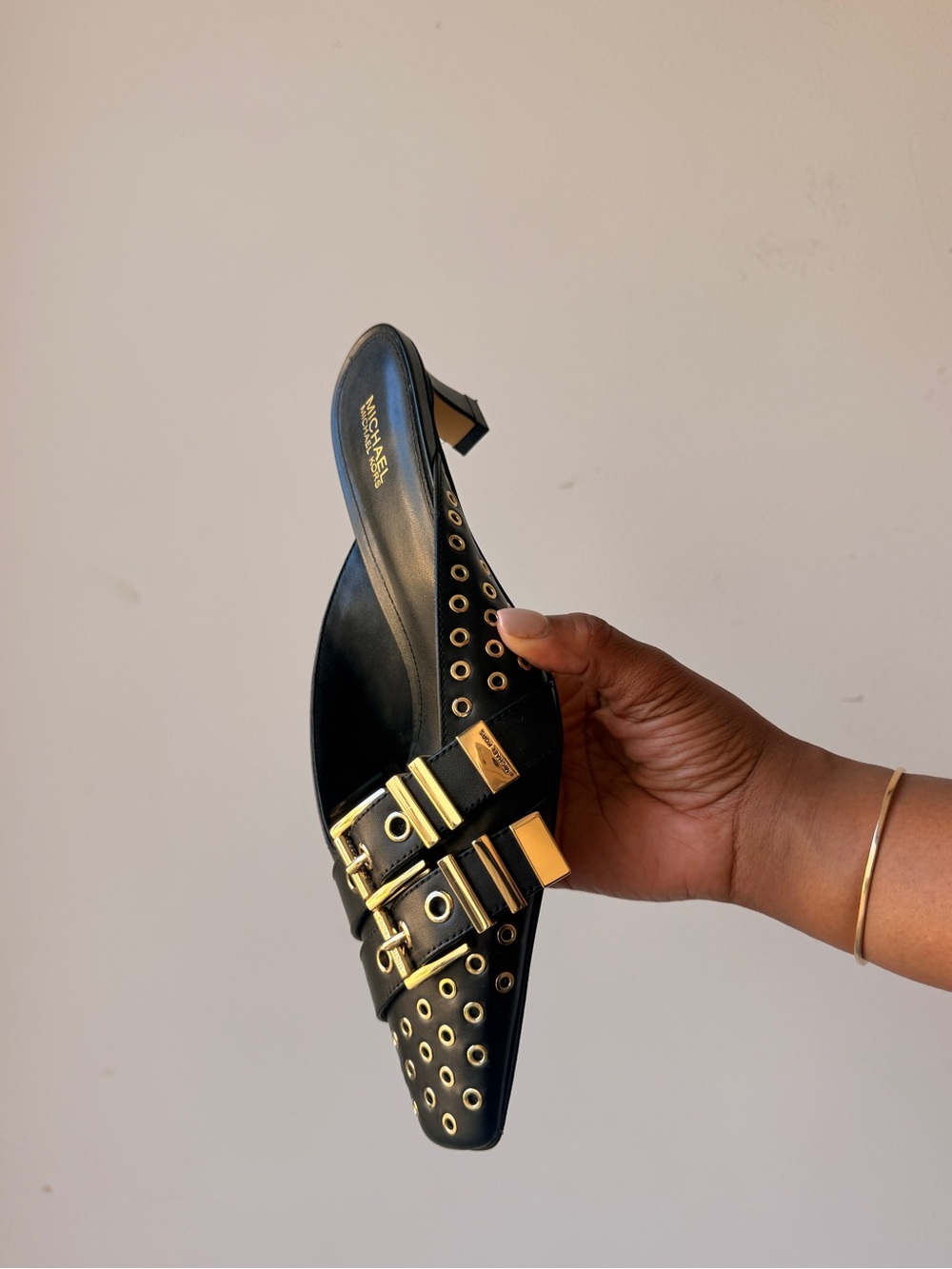 MICHAEL Michael Kors Black Leather Studded Buckle Mules - Picture 8 of 10